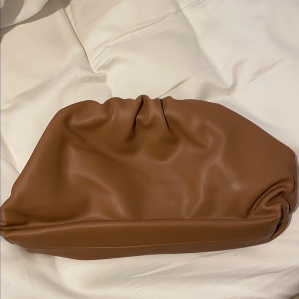Brown dumpling pouch clutch